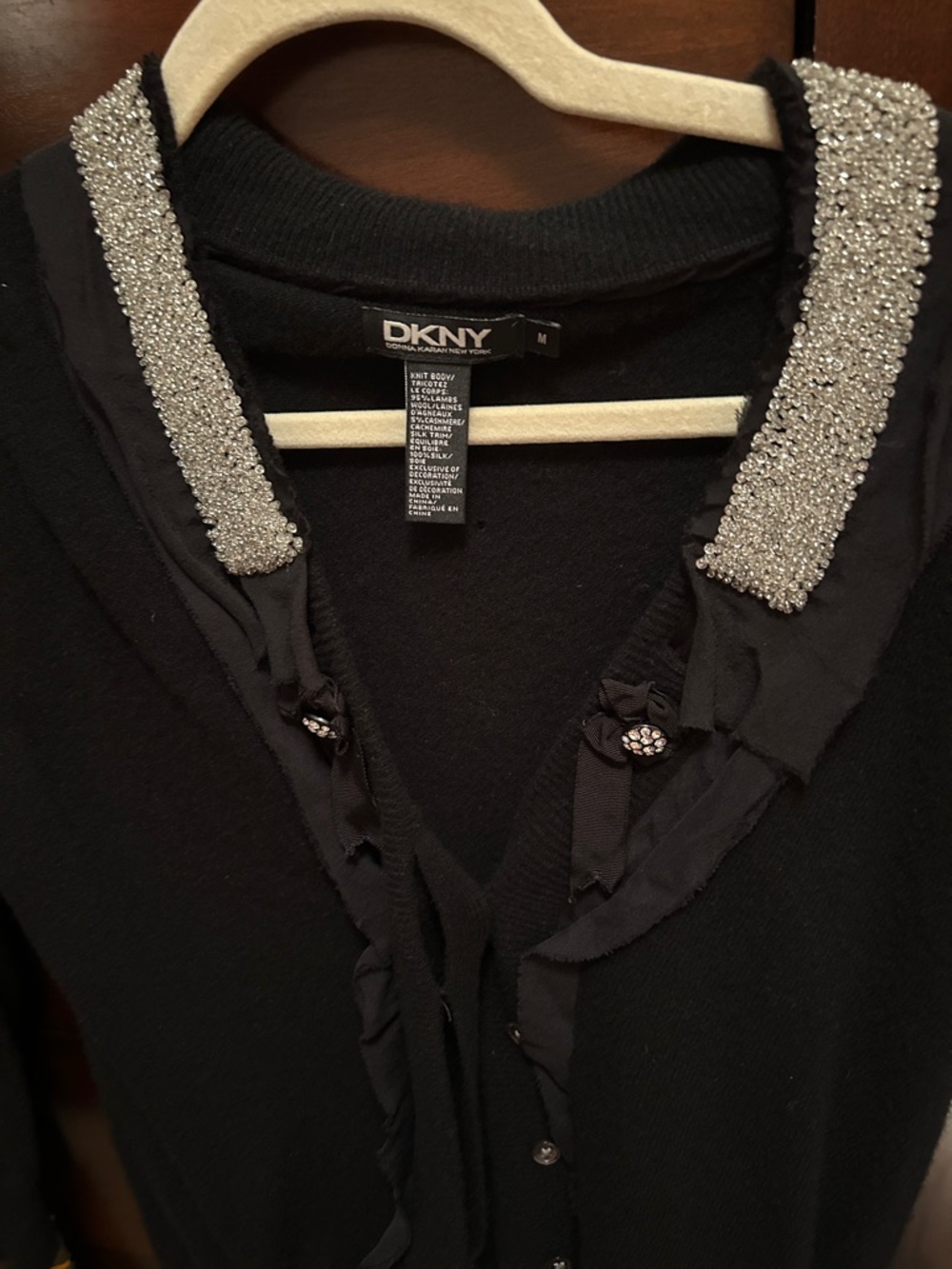 DKNY Black V-Neck Sweater with “ diamond”  Collar